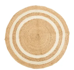 Tapis rond 2 lignes coloris blanc en jute - Ø 100 cm