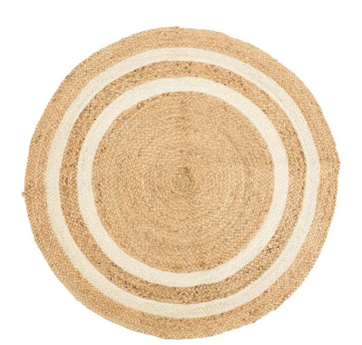 Tapis rond 2 lignes coloris blanc en jute - Ø 100 cm
