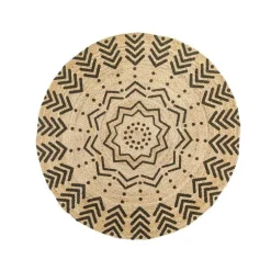 Tapis rond fleur coloris noir en jute - Ø 120 cm