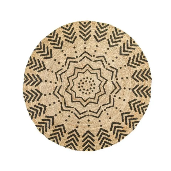 Tapis rond fleur coloris noir en jute - Ø 120 cm