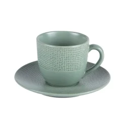 Tasse à café avec sous tasse en grès vert effet martelé Vesuvio - Ø 7 cm x H 6 cm
