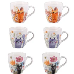 Tasses en porcelaine blanche motifs chats Ø 8 cm Coffret Savannah - 23 cl