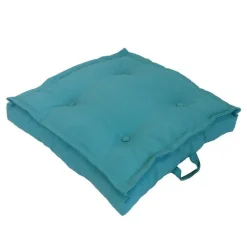Tatami coussin de sol en polyester/coton bleu Emeraude - 66 x 66 x 15 cm