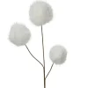 Tige artificielle avec boules duveteuses blanches en fausse fourrure - H 70 cm