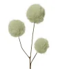 Tige artificielle avec boules duveteuses vert sauge en fausse fourrure - H 70 cm