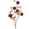 Tige artificielle avec pommes rouges en mousse et feuilles dorées - H 60 cm