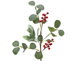 Tige artificielle eucalyptus baies rouges coloris rouge - 50 x 10 x 3 cm