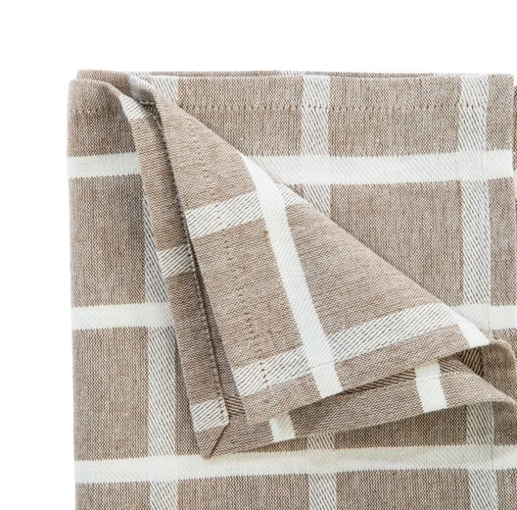 Torchon à carreaux coloris beige en coton - 50 x 70 cm