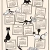 Torchon beige en coton motif chats Dubout Calendrier 2026 - 48 x 72 cm