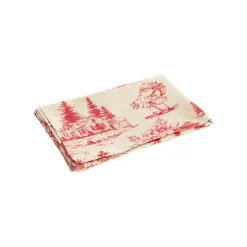 Torchon en coton beige décor hiver bordeaux - 50 x 70 cm