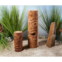 Totem polynésien Tiki Aro coloris bois en bois de coco - 50 cm