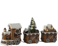 Train en résine marron à LED blanc chaud à piles - 18 x 7,5 x 15,5 cm