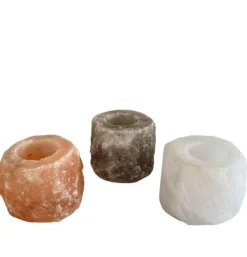 Trio porte-bougie naturel au sel de l'himalaya coloris orange