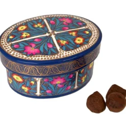 Truffes éclats de fèves de cacao bio Taloma - dans une boîte ovale de 120 g