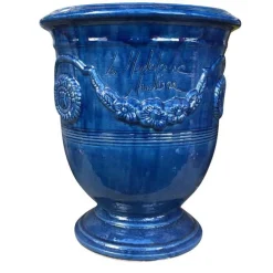 Vase Anduze bleu en terre cuite émaillée H 38 x Ø 43 cm