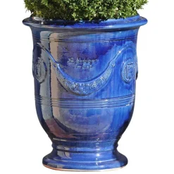 Vase Anduze bleu en terre cuite émaillée H 28 x Ø 32 cm