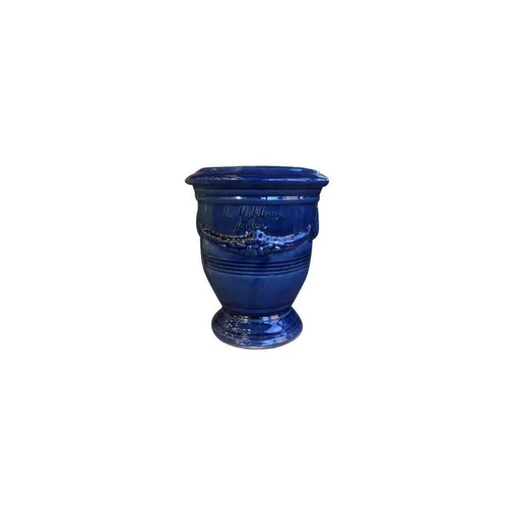 Vase Anduze bleu en terre cuite émaillée H 14 x Ø 12 cm