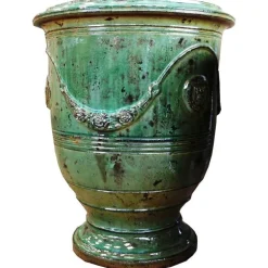 Vase Anduze patine émeraude en terre cuite émaillée H 68 x Ø 53 cm