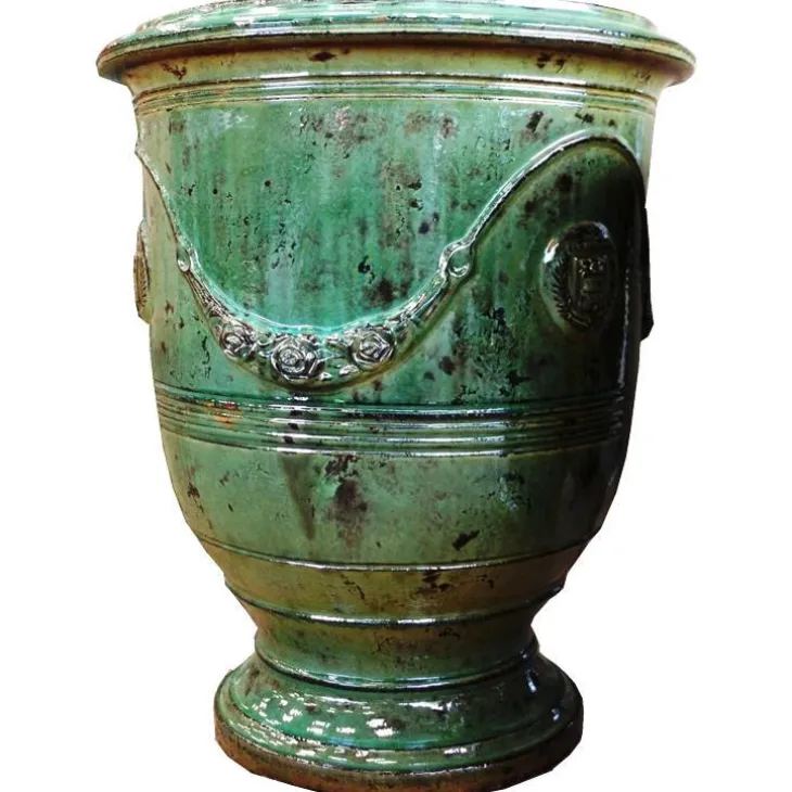 Vase Anduze patine émeraude en terre cuite émaillée H 68 x Ø 53 cm