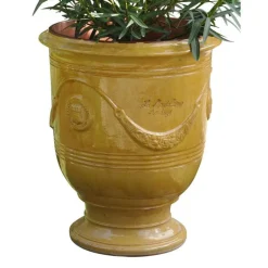Vase Anduze tradition jaune en terre cuite émaillée H 80 x Ø 66 cm