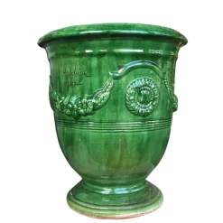 Vase Anduze vert en terre cuite émaillée H 38 x Ø 43 cm