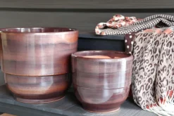 Vase en terre cuite émaillée marron Châtaigne Les Poteries d’Albi Rebord - Ø 30 x H 27 cm