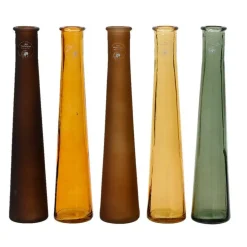 Vase en verre recyclé coloris multicolore avec un relief gaufré – Ø 7 x 32 cm (produit vendu à l'unité, livré aléatoirement parmi cinq coloris)