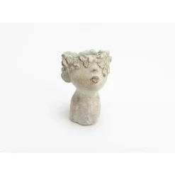 Vase enfant et fleurs en ciment gris petit modèle - 12 x 18 x 11,5 cm