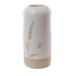 Vase floral en grès blanc - 8,5 x 18 x 8,5 cm