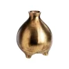 Vase rond sur pied en aluminium finition or antique - 15 x 15 x 20 cm