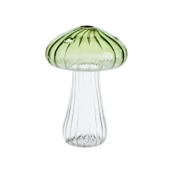 Vase soliflore forme champignon en verre transparent et vert - Ø 10 x H 15 cm
