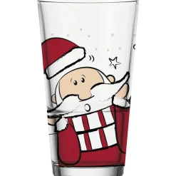 Verre transparent long drink gravé avec motif père Noël coloré 330 ml - Ø 7,8 x H 14 cm