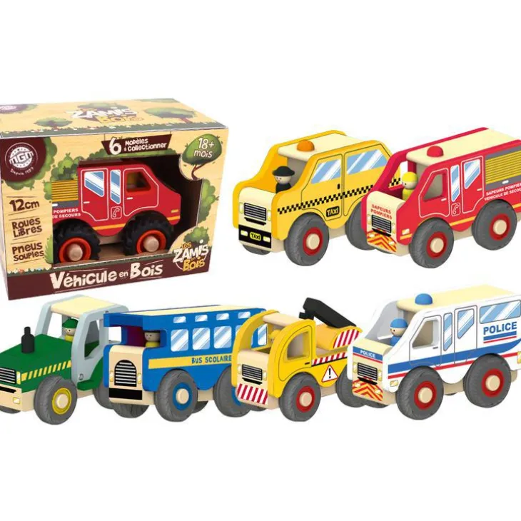 Véhicules en bois 12 cm roues libres à partir de 18 mois