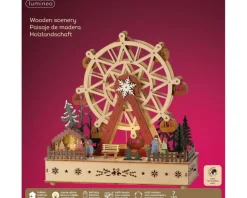 Village animé lumineux en contreplaqué avec grande roue à 7 LED blanc chaud Dicken’s - 12 x 28 x 28 cm