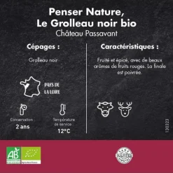 Vin de table sans sulfite Vallée de la Loire Le grelot noir PASSAVANT - 75 cl