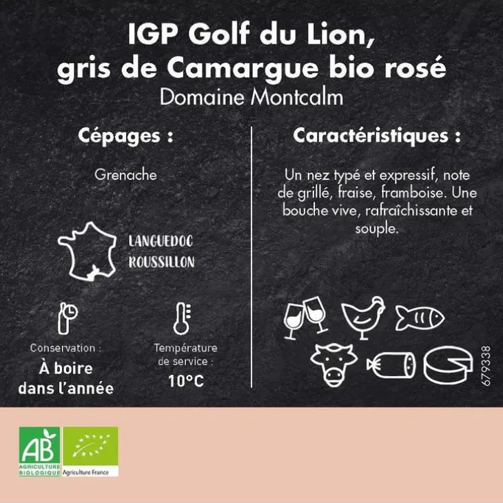Vin gris de Camargue IGP Golf du Lion rosé bio Domaine de Montcalm - 50 cl