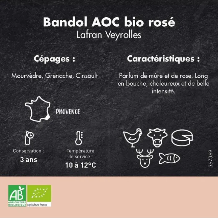 Vin rosé Bandol AOC bio - 75 cl